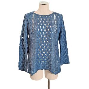 New MAX EDITION $118 Blue Gorgeous Crochet Knit Sweater Medium